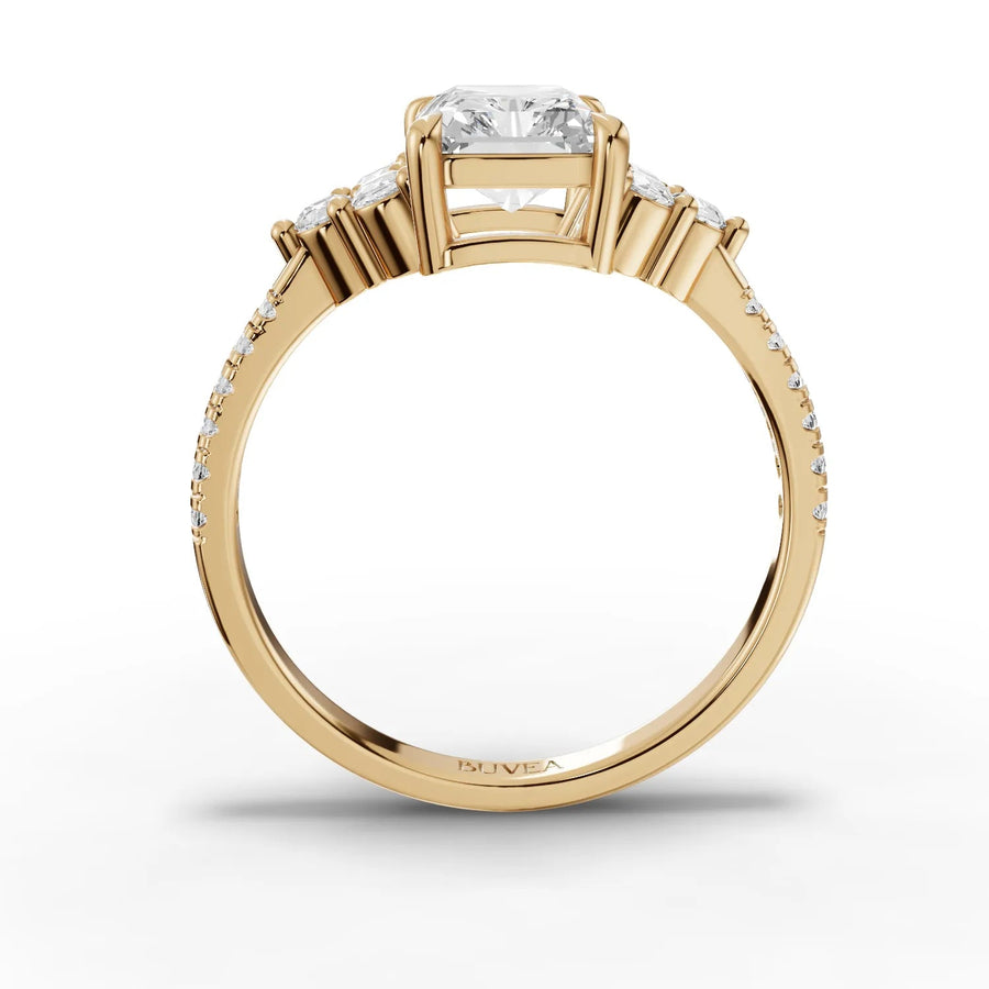 Radiant halo ring yellow gold close-up