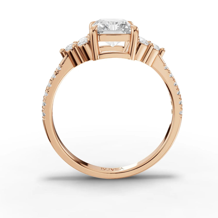 Radiant halo ring rose gold close-up