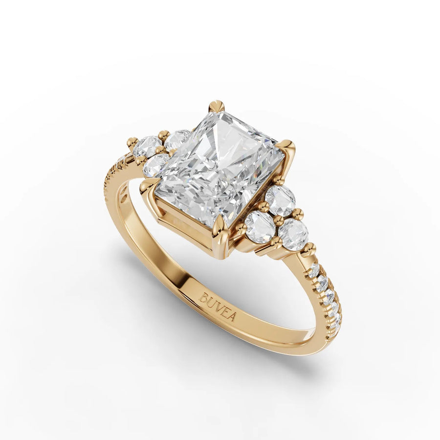 1.89 CT radiant halo ring yellow gold angled profile