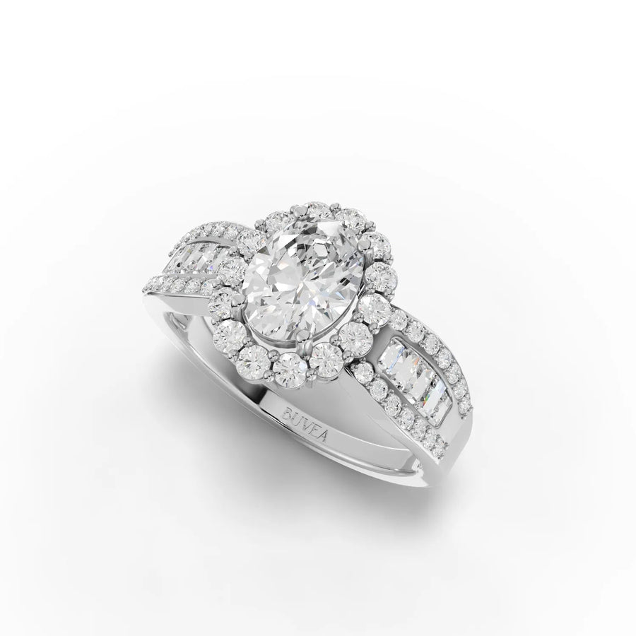 1.88 CT oval baguette ring white gold angled profile