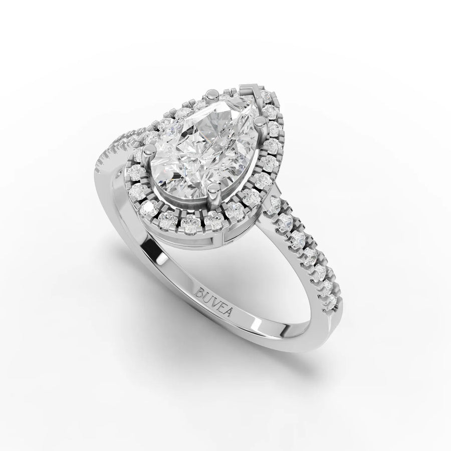 1.81 CT pear halo ring white gold angled view