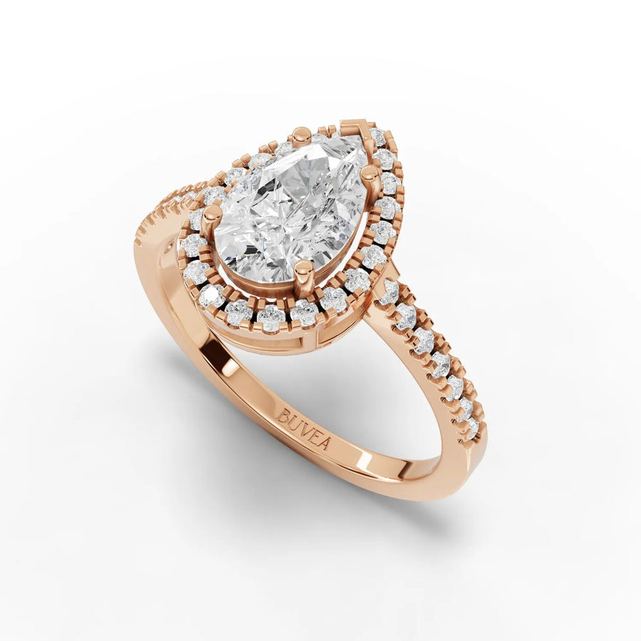 1.81 CT pear halo ring rose gold angled view