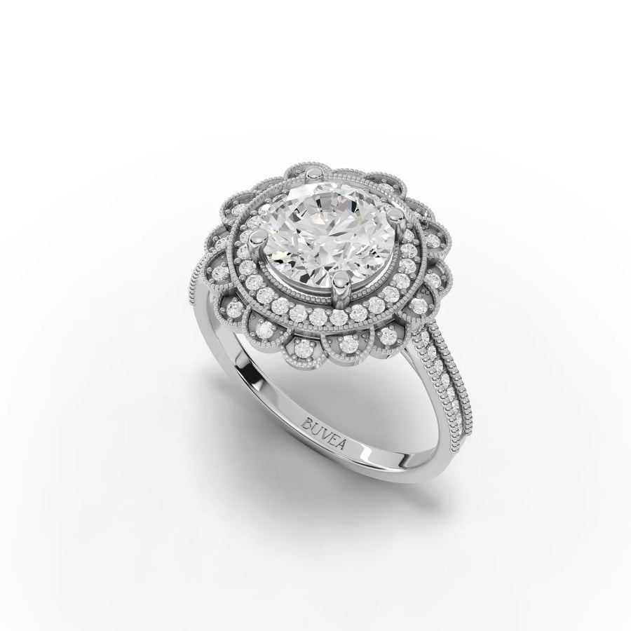 1.80 CT double halo ring white gold angle view
