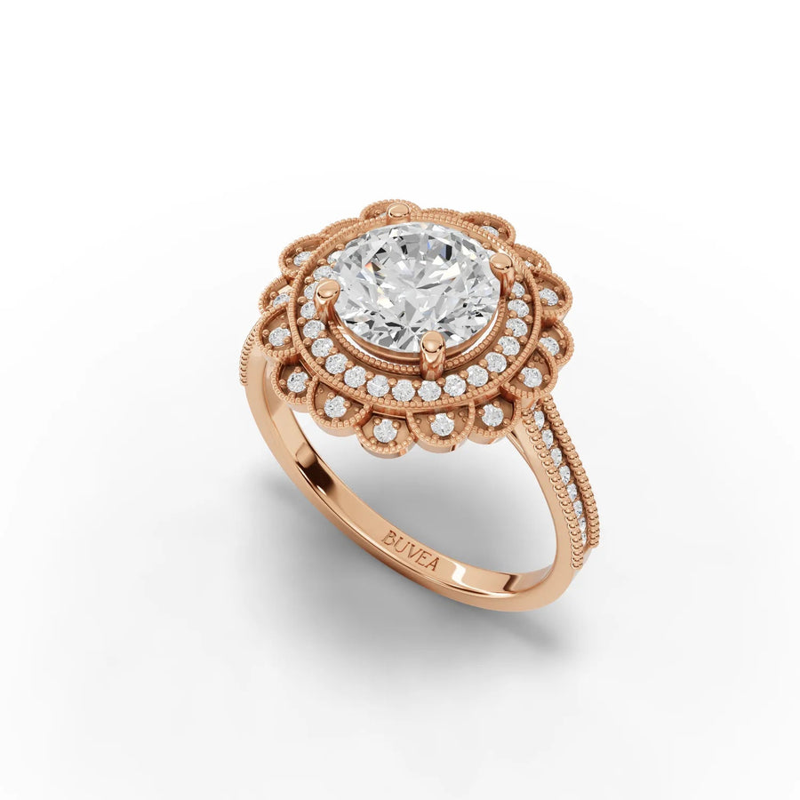1.80 CT double halo ring rose gold angle view