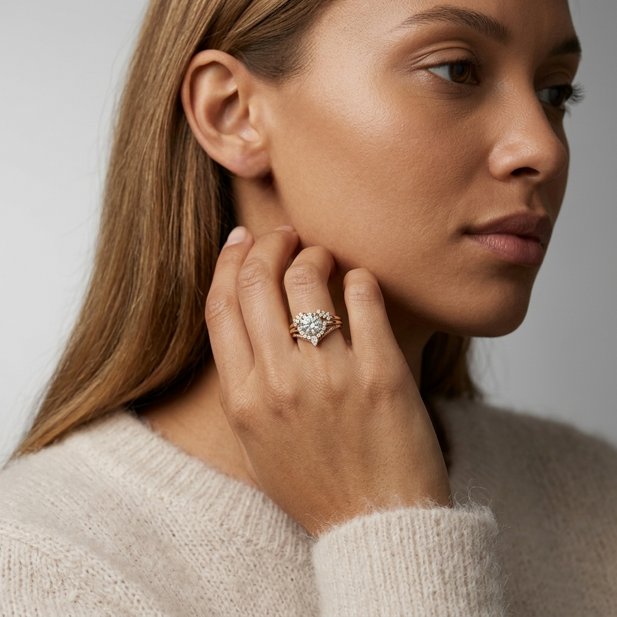 1.16 Ct Round Halo With Side Stone Band Set 1.00 Ct Center