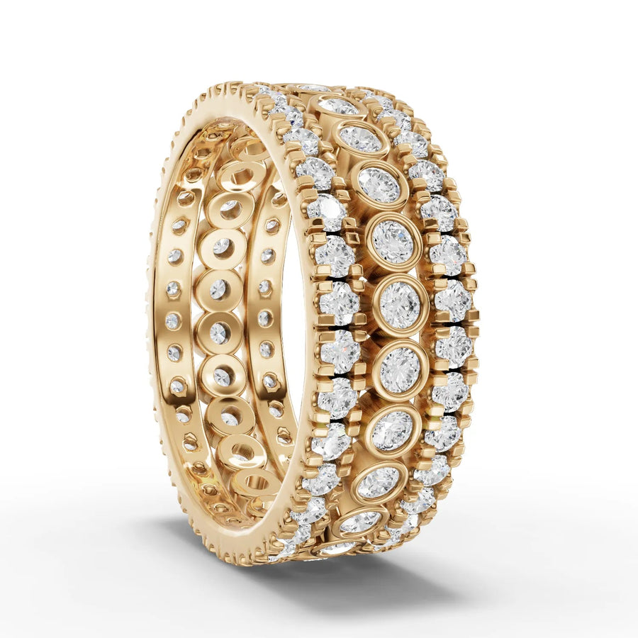 Round lab-grown bridal set yellow gold close-up