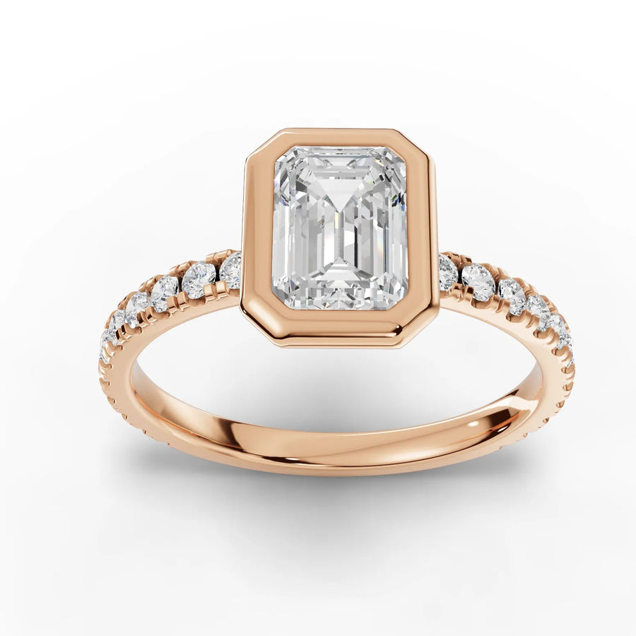 1.40 CT emerald bezel lab-grown diamond ring rose gold top view