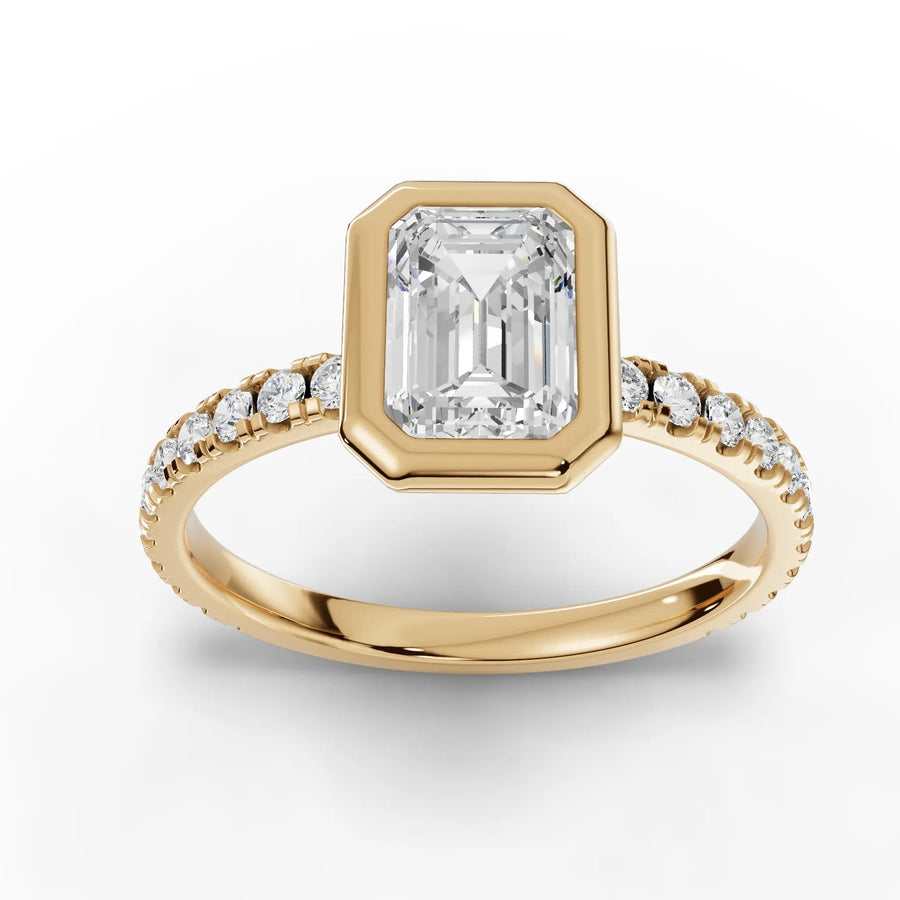 1.40 CT emerald bezel lab-grown diamond ring yellow gold top view