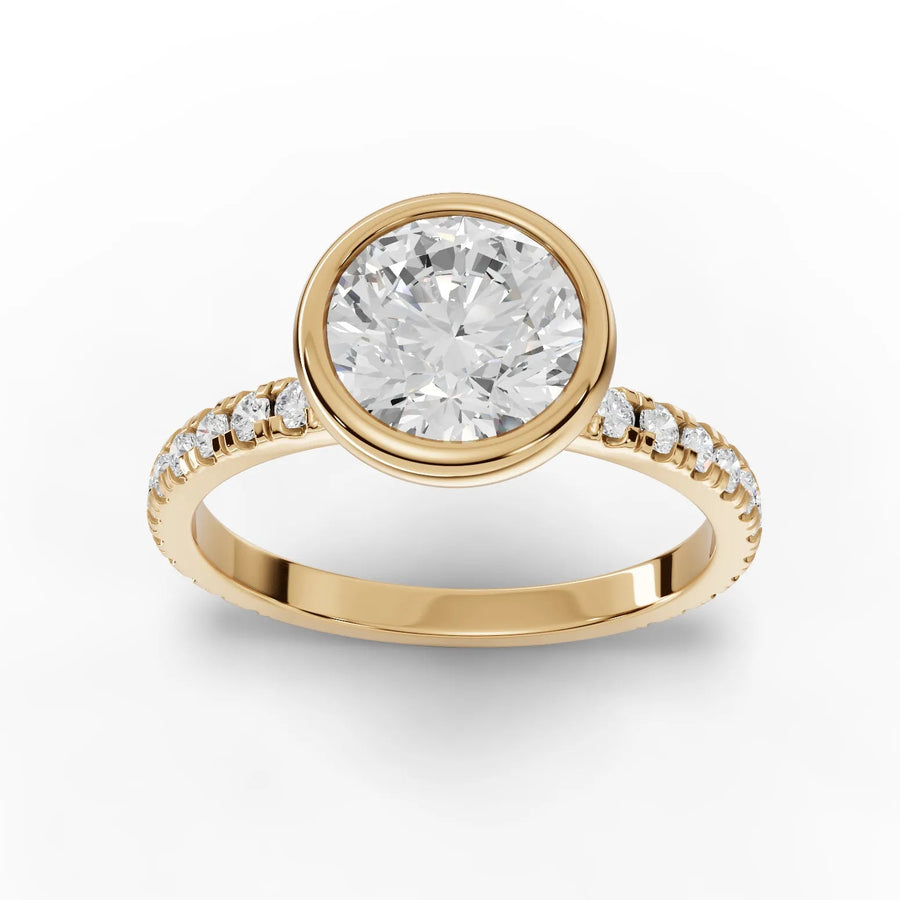 1.90 CT bezel round lab-grown diamond ring yellow gold top view
