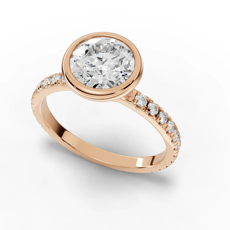 Bezel diamond band ring rose gold angle