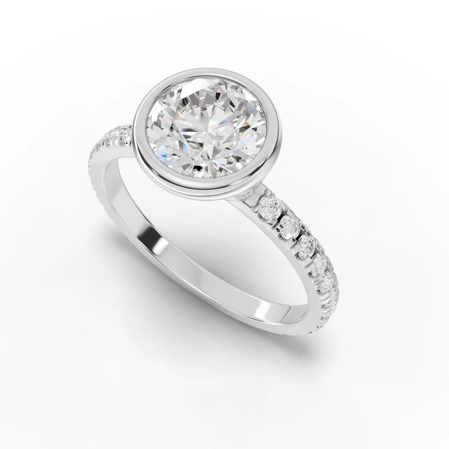 Bezel diamond band ring white gold angle