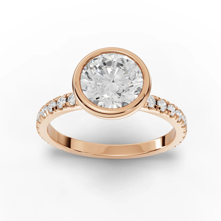 1.90 CT bezel round lab-grown diamond ring rose gold top view