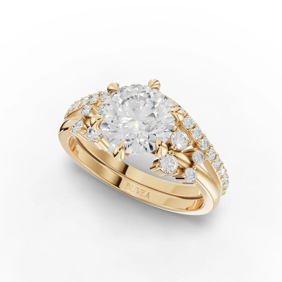 Lab-grown round diamond ring yellow gold angled profile