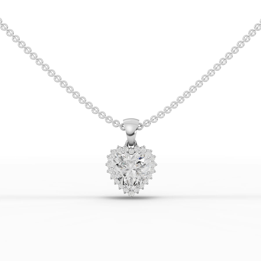 1.63 ct heart halo lab grown diamond pendant necklace with 1.50 ct center design and round diamond heart outline