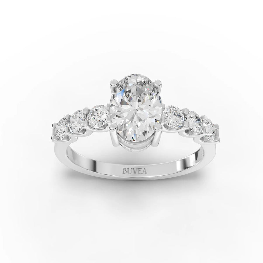 Oval cut lab-grown diamond ring white gold top view