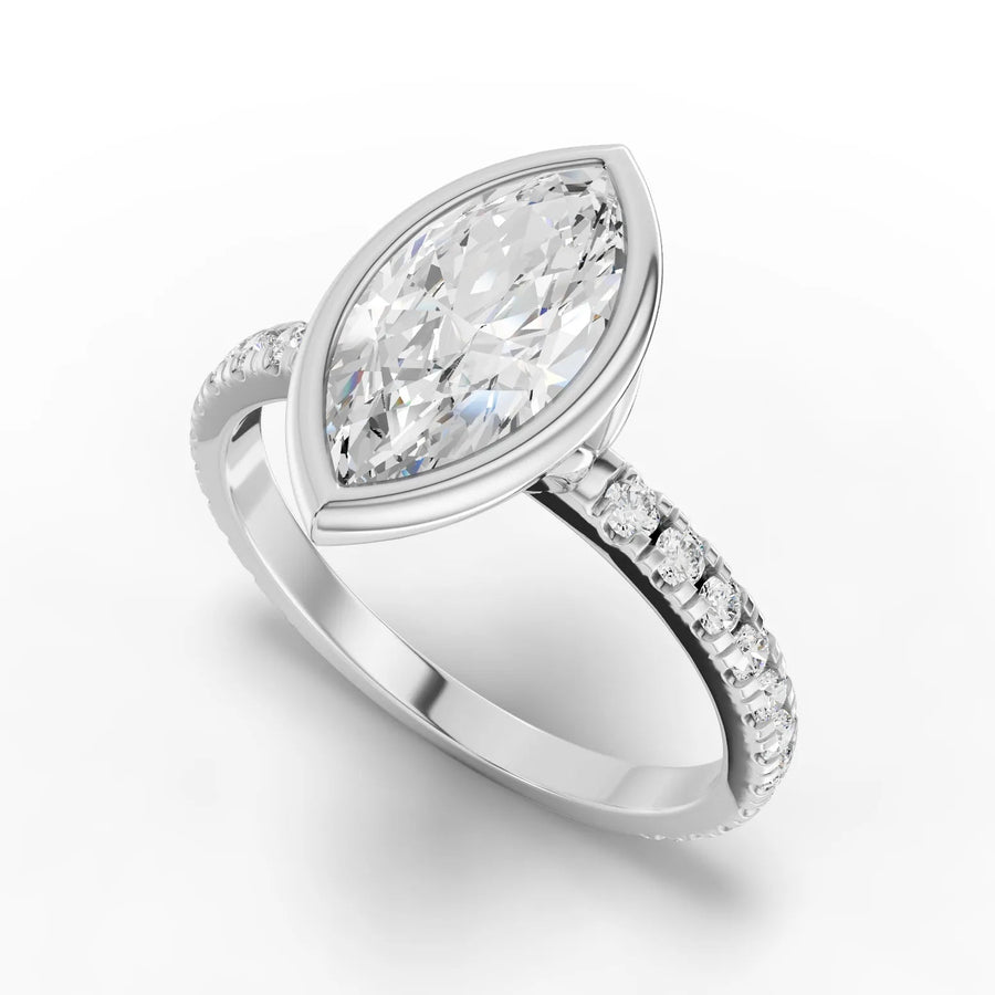 Marquise bezel diamond ring white gold angle