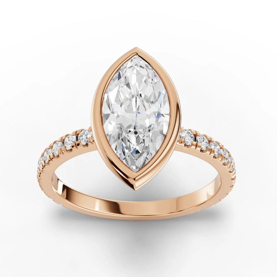 1.90 CT marquise bezel lab-grown diamond ring rose gold top view