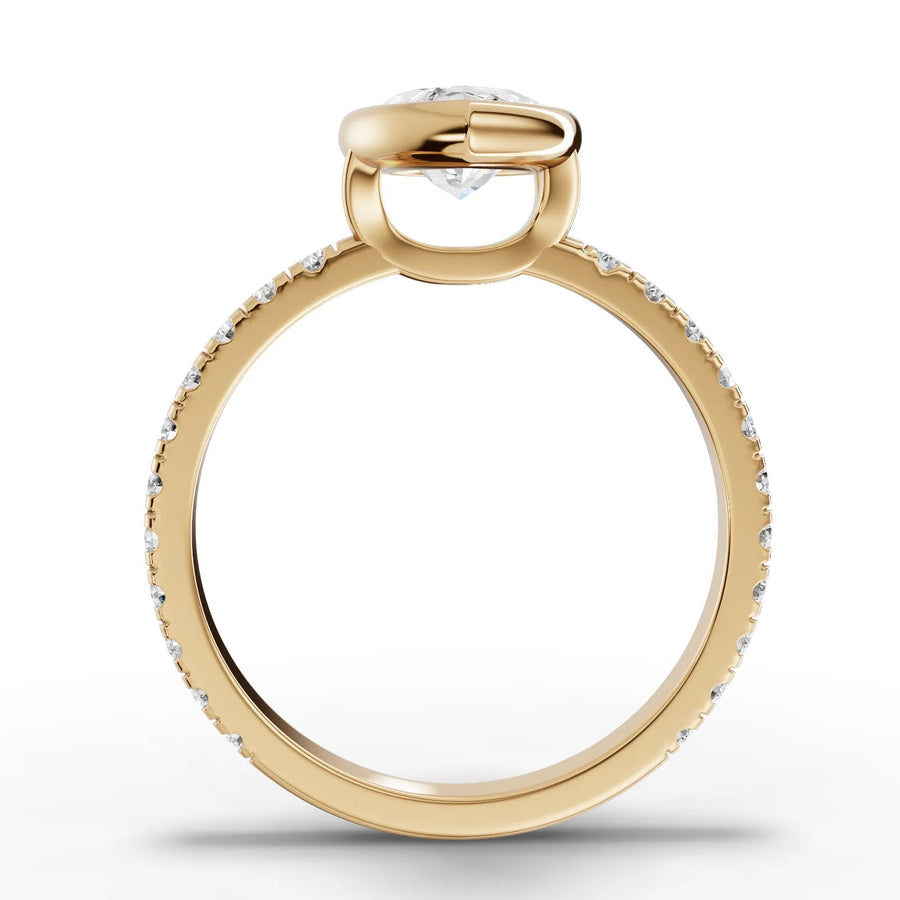 Marquise bezel lab-grown ring yellow gold close-up