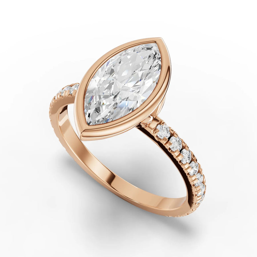 Marquise bezel diamond ring rose gold angle