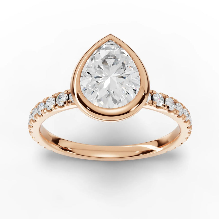 1.94 CT pear bezel lab-grown diamond ring rose gold top view