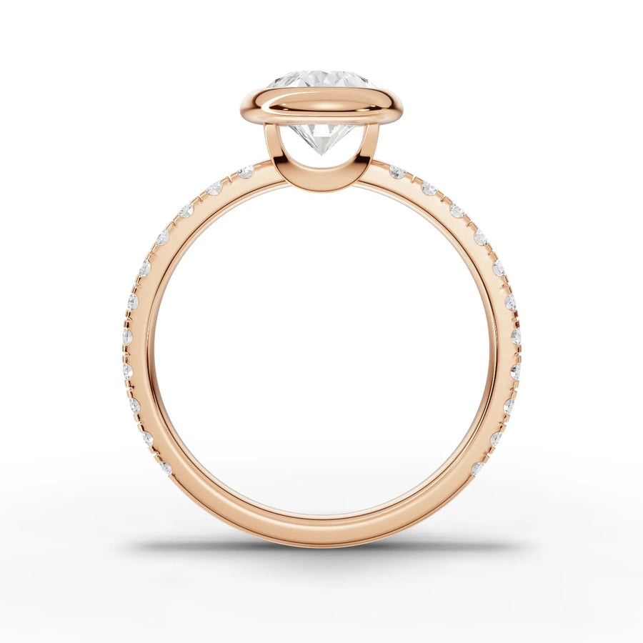 Pear bezel diamond band ring rose gold angle