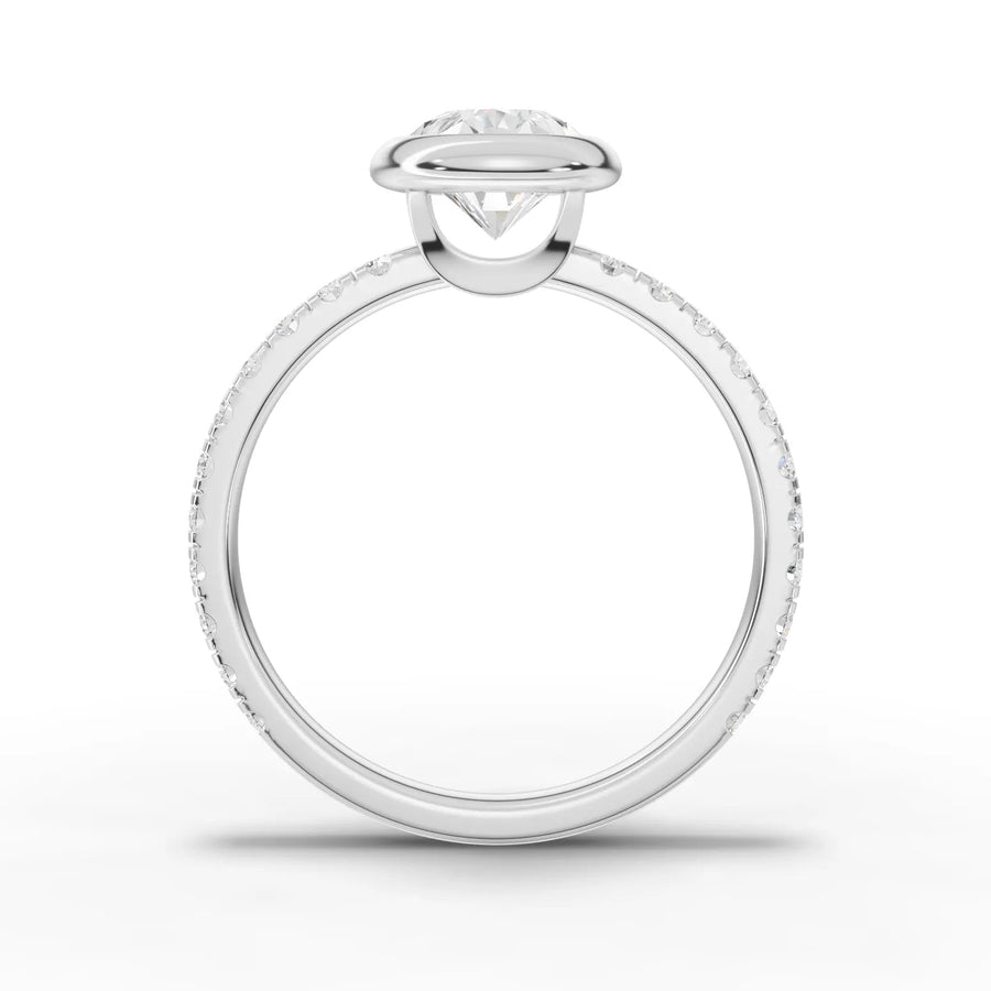 Pear bezel diamond band ring white gold angle