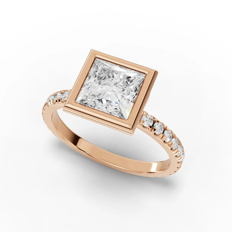 Princess bezel diamond ring rose gold angle