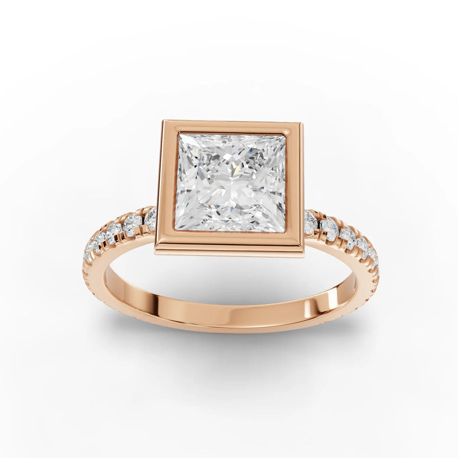 2.12 CT princess bezel lab-grown diamond ring rose gold top view