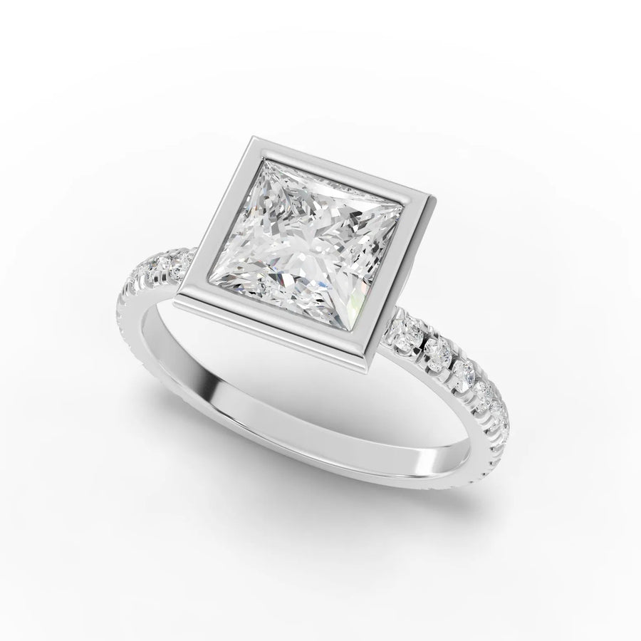 Princess bezel diamond ring white gold angle