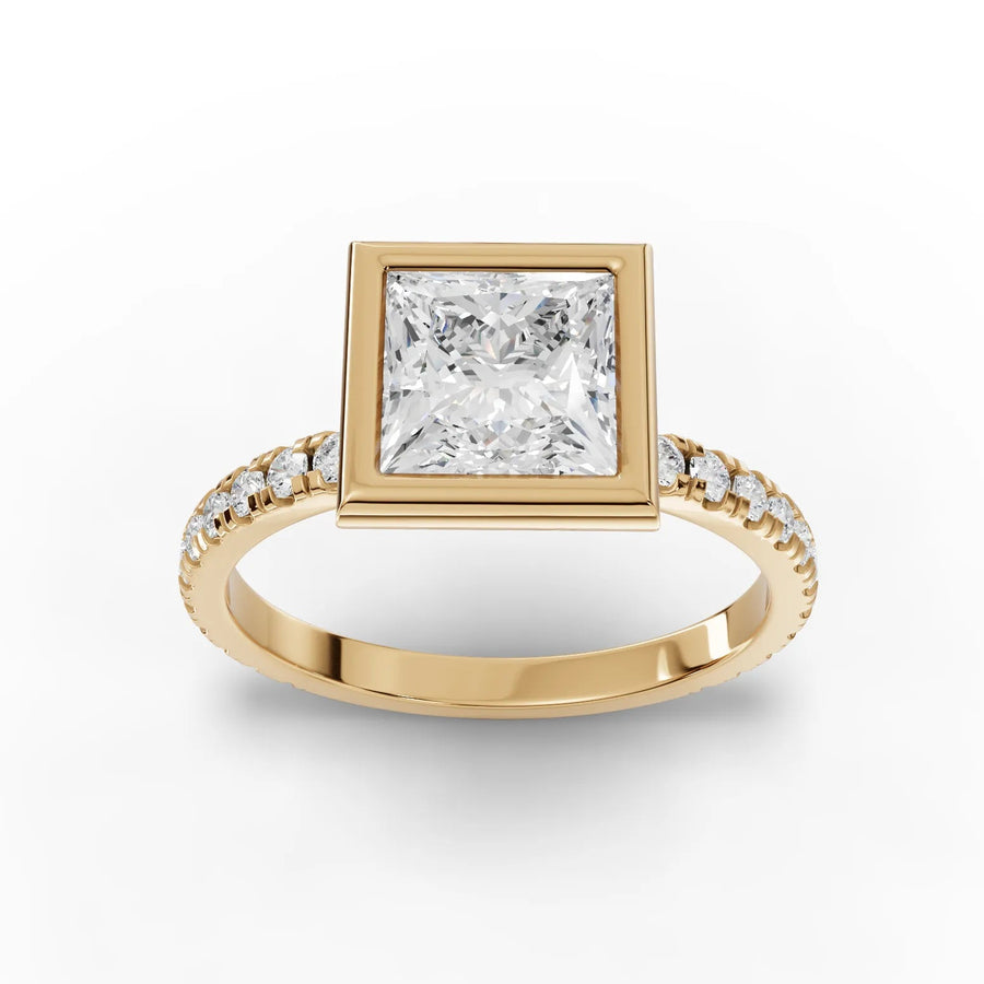 2.12 CT princess bezel lab-grown diamond ring yellow gold top view
