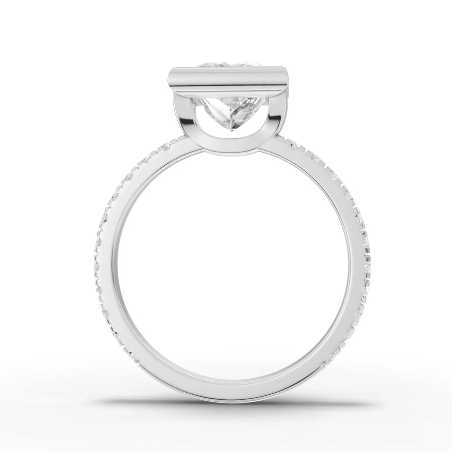 Princess bezel lab-grown ring white gold close-up