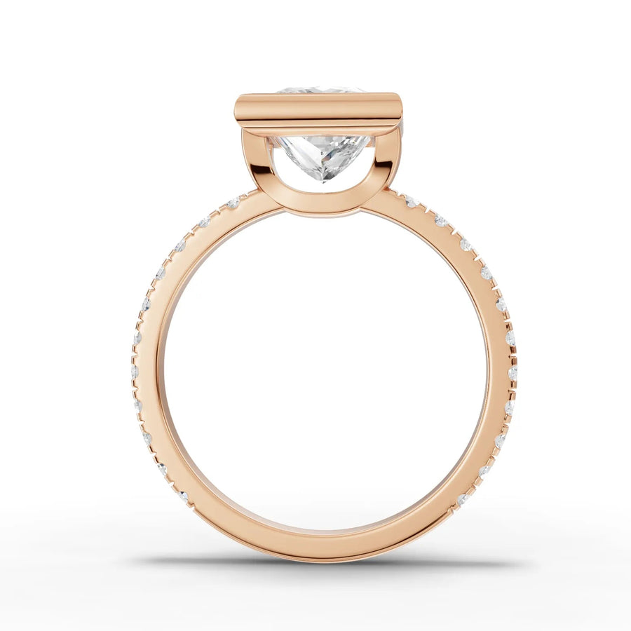 Princess bezel lab-grown ring rose gold close-up