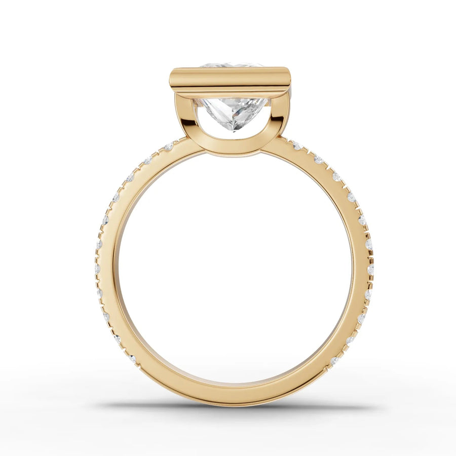 Princess bezel lab-grown ring yellow gold close-up