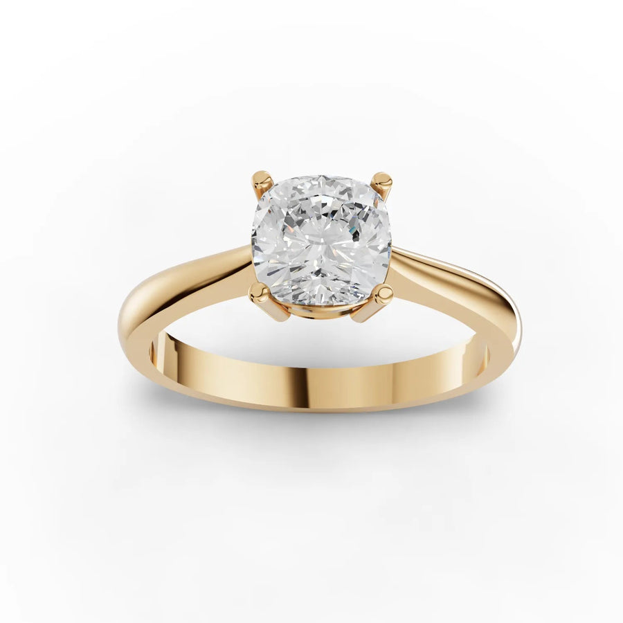 1.25 CT cushion lab-grown diamond ring yellow gold top