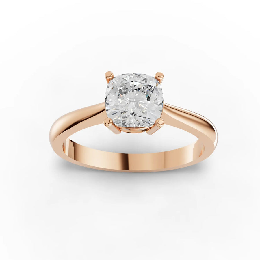 1.25 CT cushion lab-grown diamond ring rose gold top