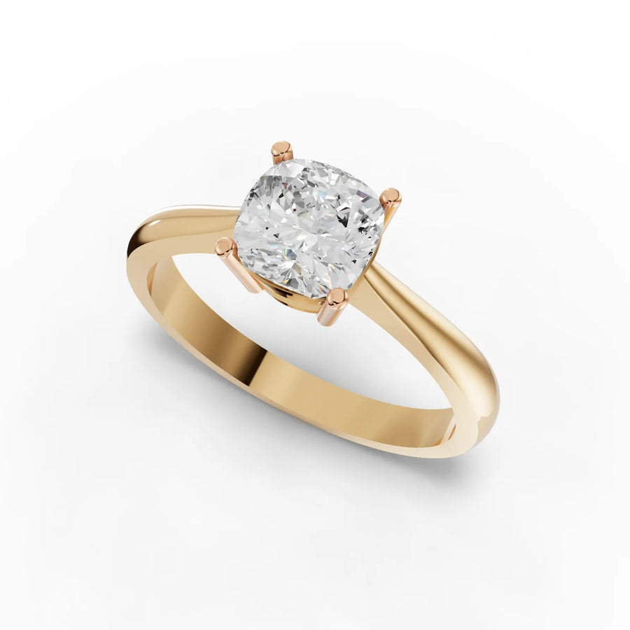 Cushion diamond ring yellow gold angle