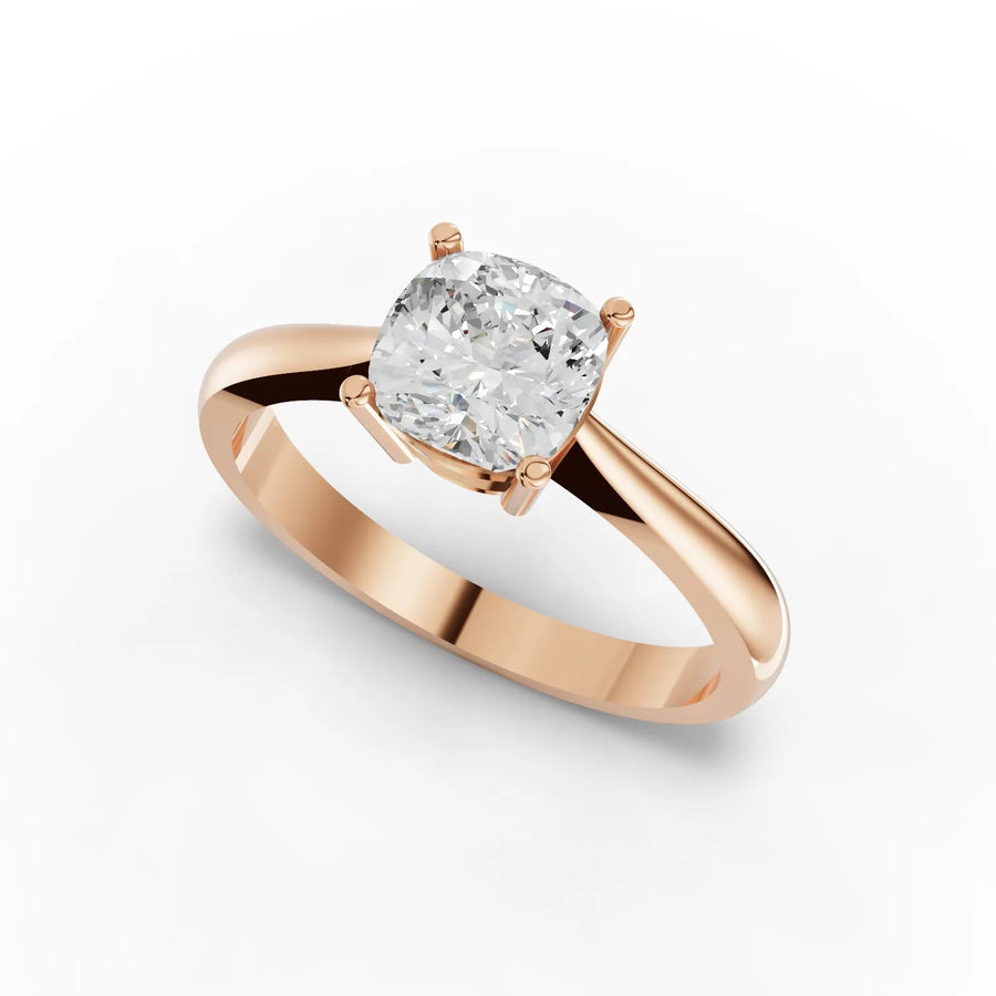 1.25 CT cushion lab-grown diamond ring rose gold top