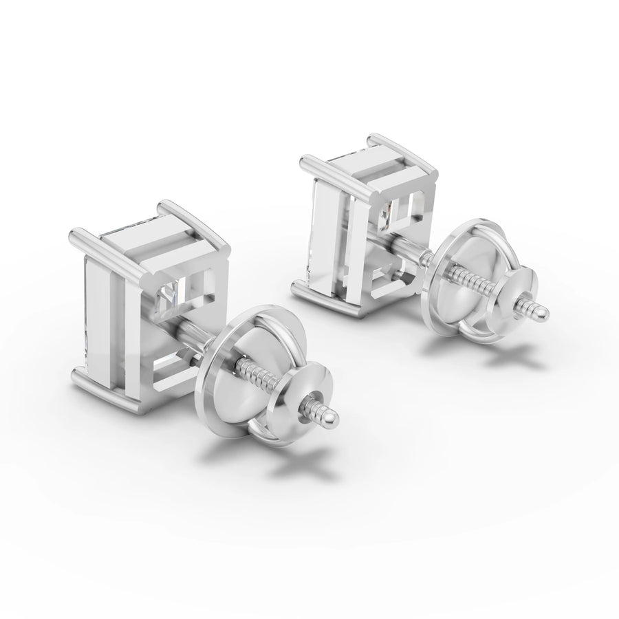 Emerald lab-grown stud earrings white gold close-up