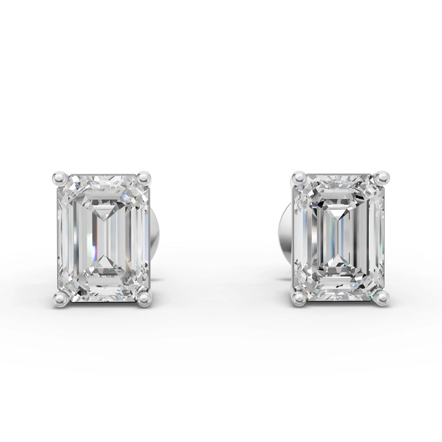 2.00 ct emerald cut lab grown diamond stud earrings with 1.00 ct each stone, basket prong setting and screw backs