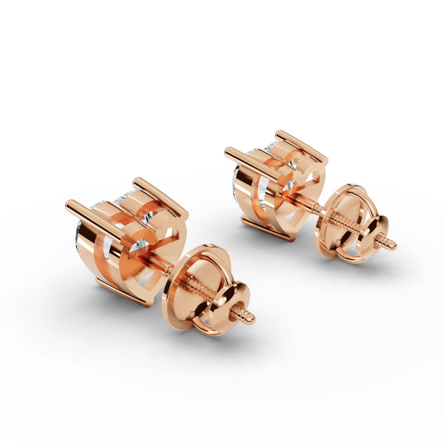 Heart lab-grown stud earrings rose gold close-up