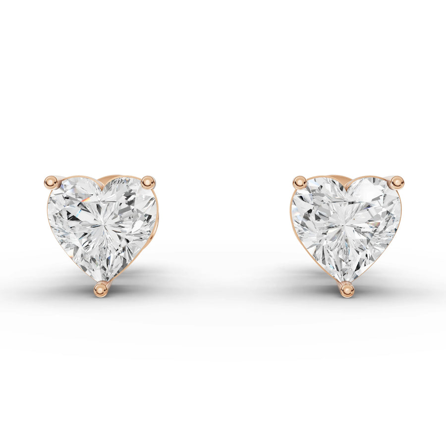 1.00 CT heart lab-grown diamond stud earrings rose gold front