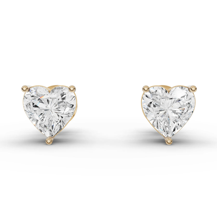 1.00 CT heart lab-grown diamond stud earrings yellow gold front