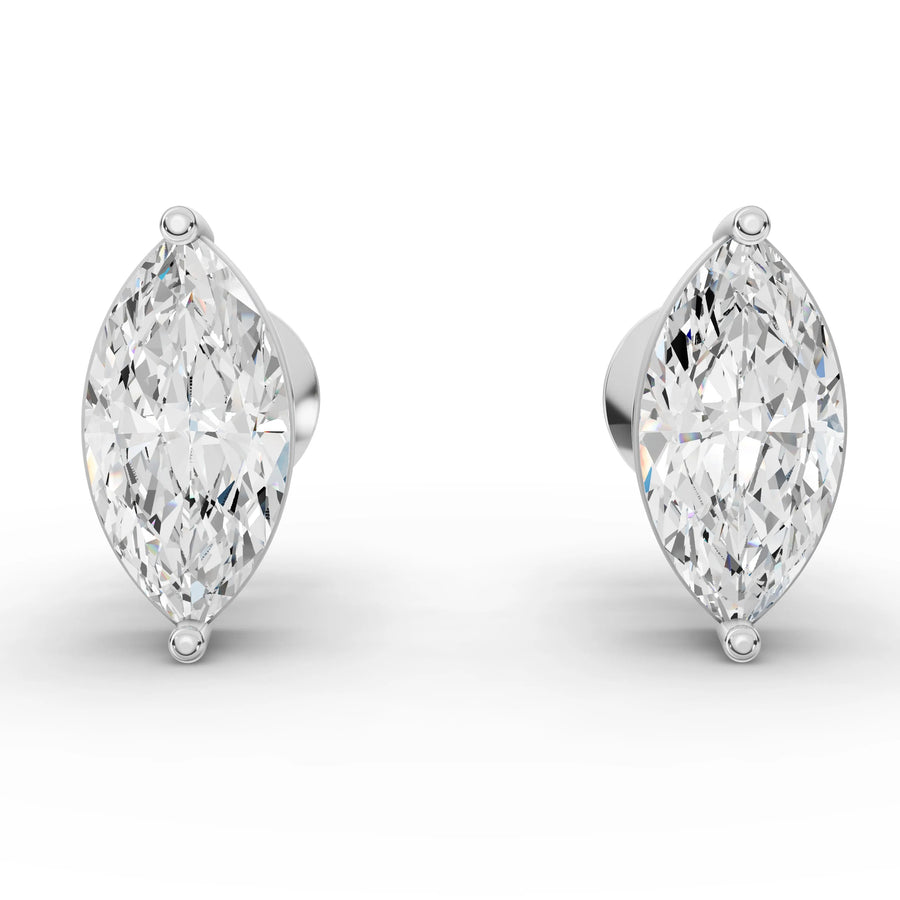 2.00 ct marquise cut lab grown diamond stud earrings, 1.00 ct each, prong-set matched pair with screw backs