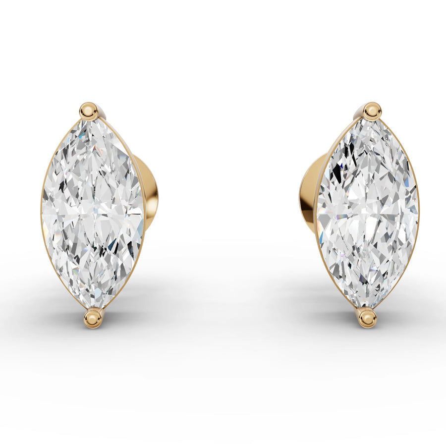 2.17 CT marquise lab-grown diamond stud earrings yellow gold front