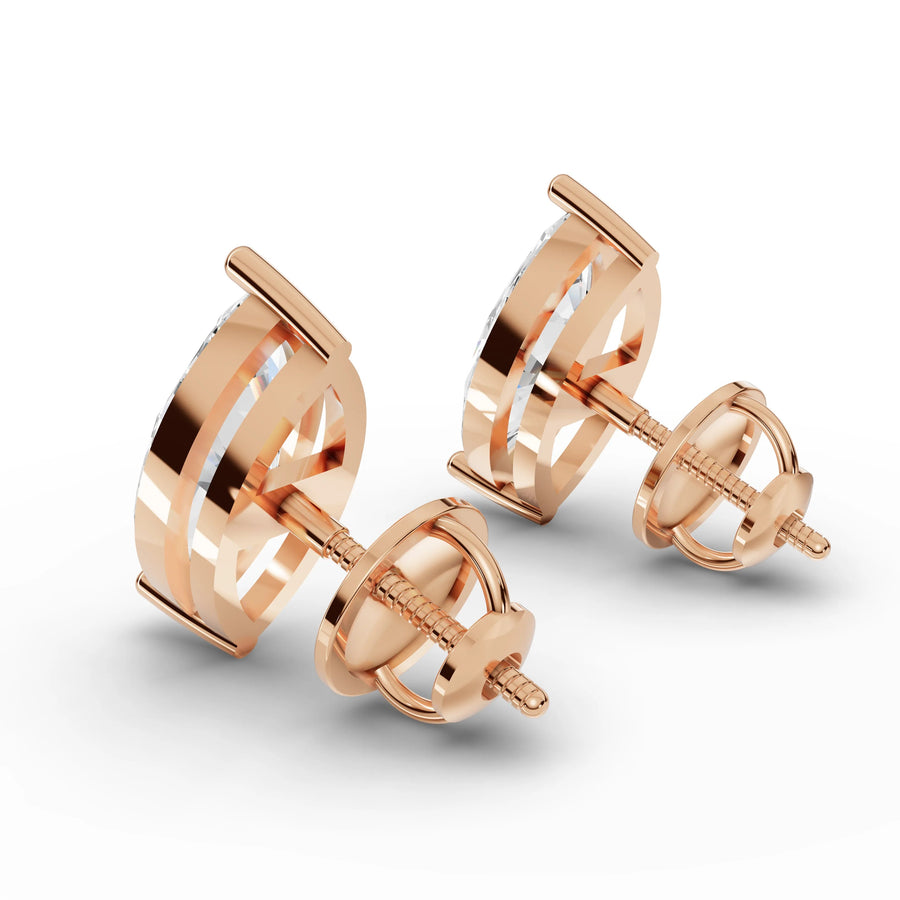 Marquise lab-grown stud earrings rose gold close-up