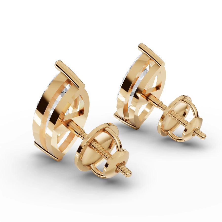 Marquise lab-grown stud earrings yellow gold close-up