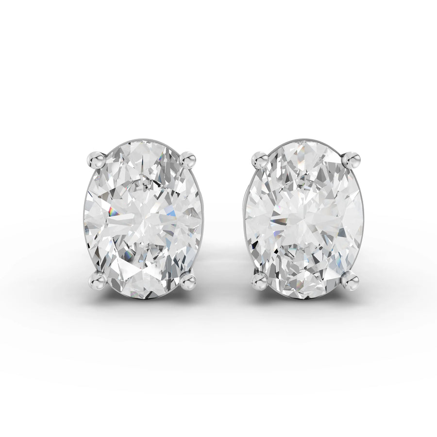 2.00 ct oval cut lab diamond stud earrings with 1.00 ct each stone in prong settings and screw backs