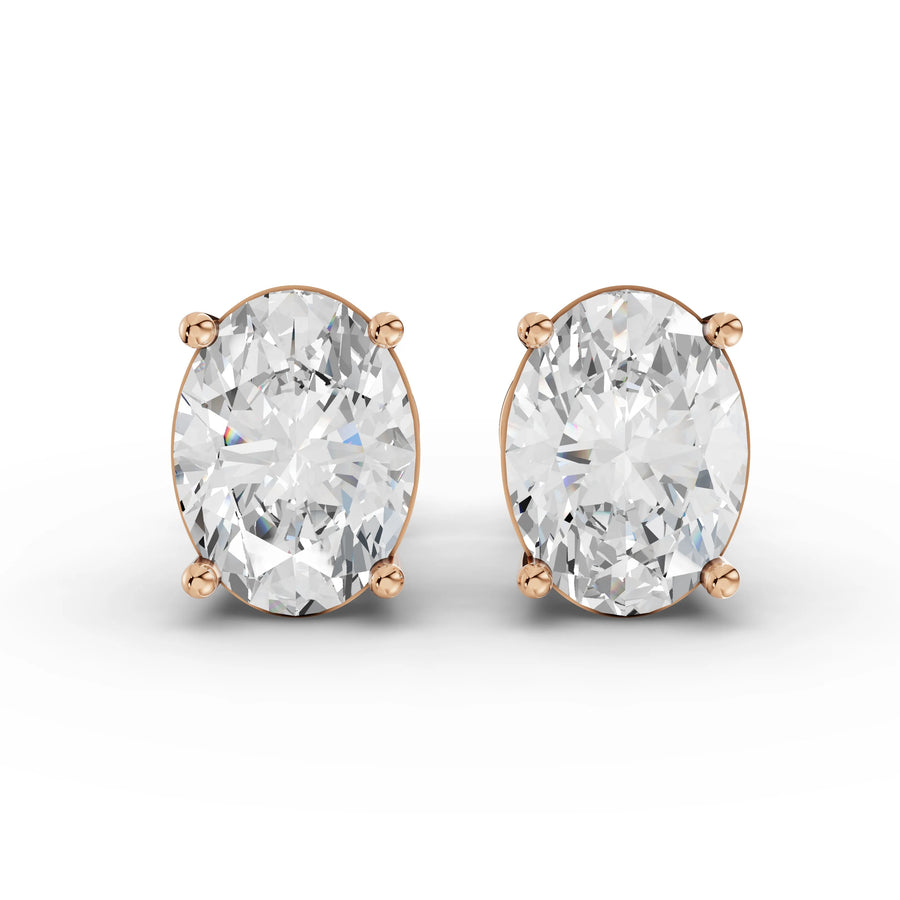 2.18 CT oval lab-grown diamond stud earrings rose gold front