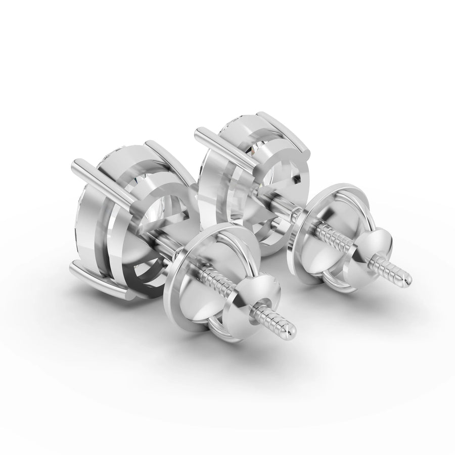 Oval lab-grown stud earrings white gold close-up