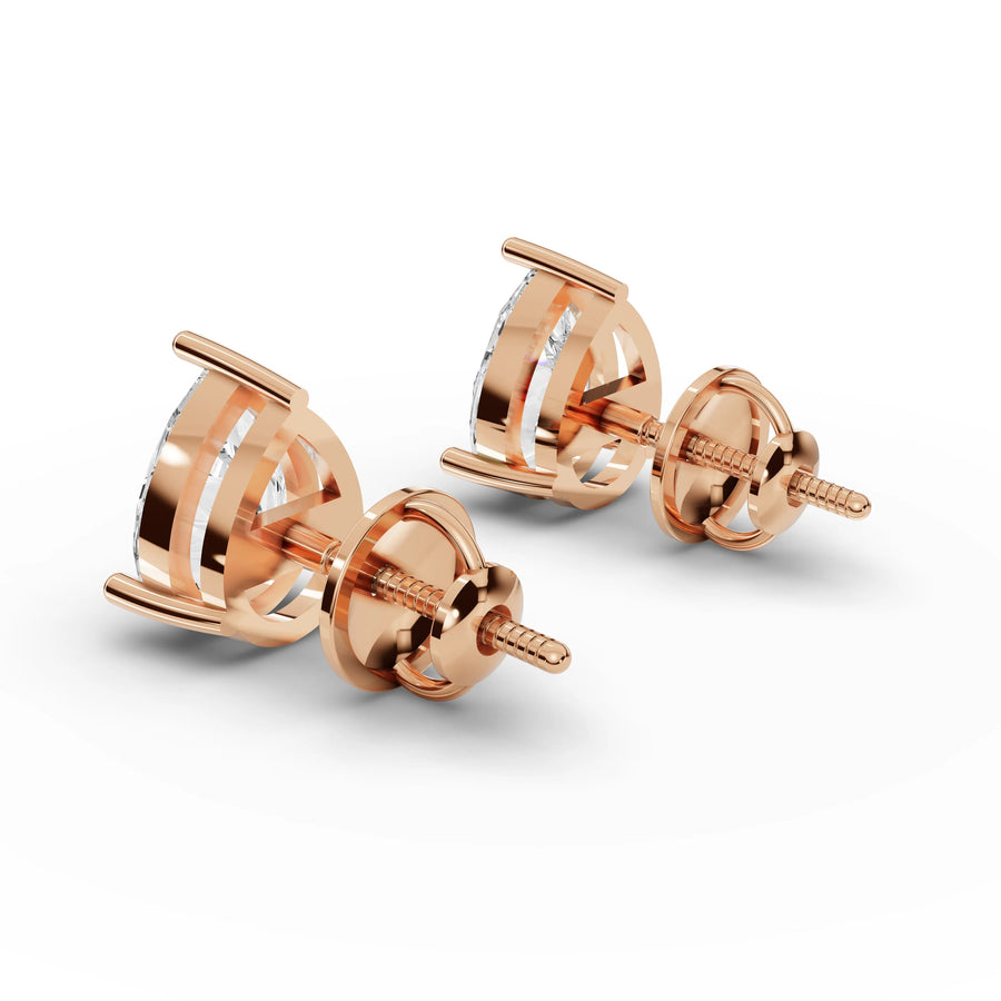 Pear lab-grown stud earrings rose gold close-up